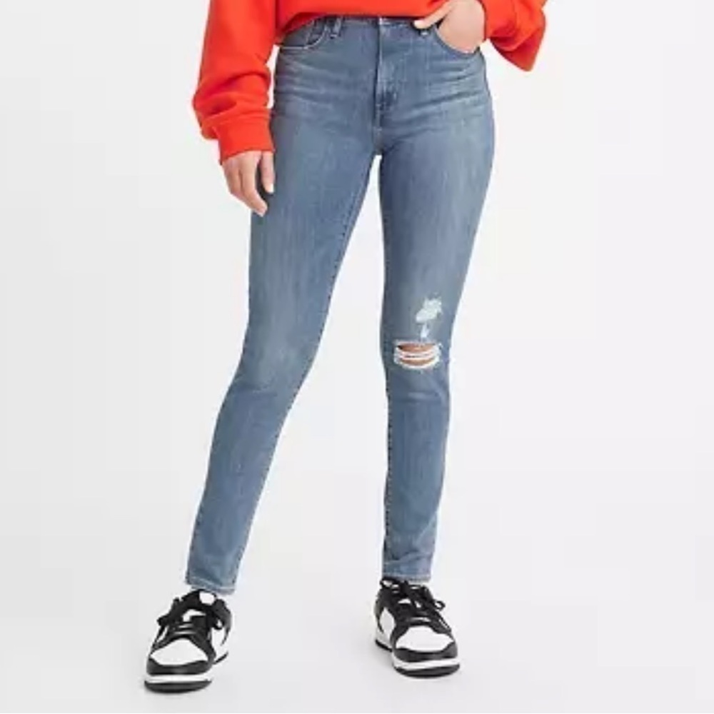 levi’s 711 skinny distressed raw hem mid rise jeans size 28